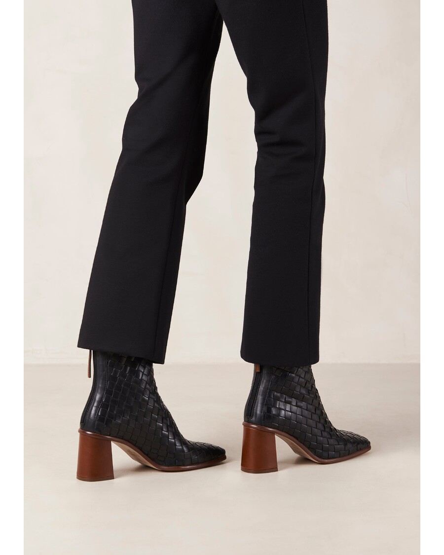 Alohas West Braided Black Leather Ankle Boots