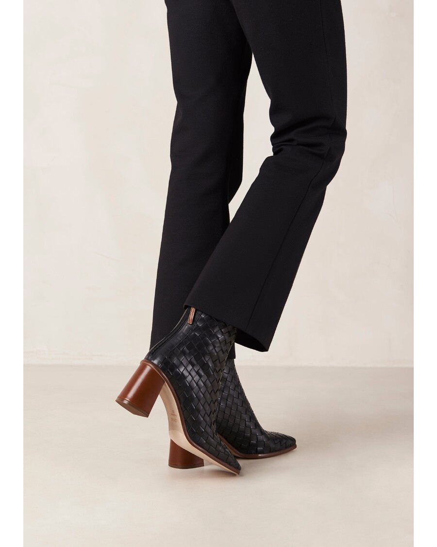 Alohas West Braided Black Leather Ankle Boots