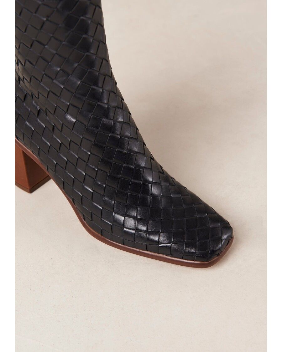 Alohas West Braided Black Leather Ankle Boots