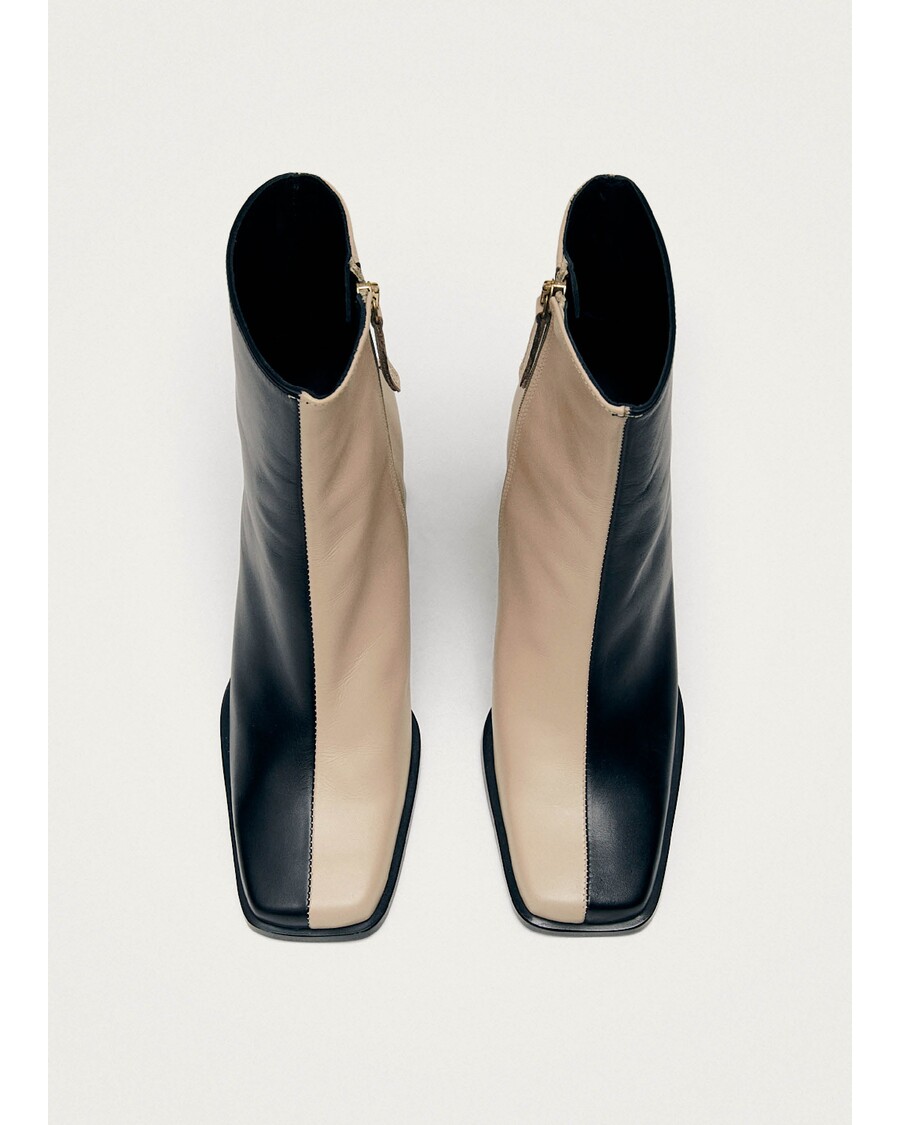 Alohas South Bicolor Stone Beige Black Leather Ankle Boots