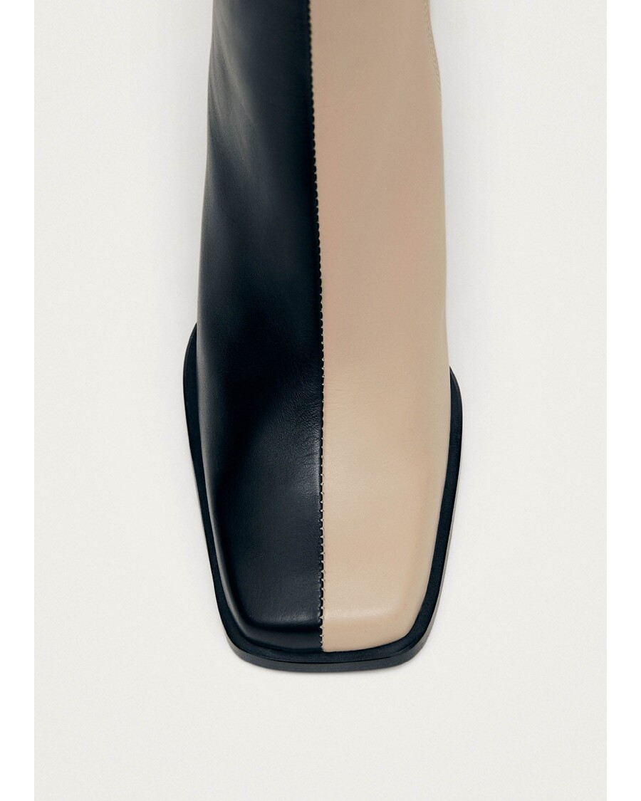 Alohas South Bicolor Stone Beige Black Leather Ankle Boots