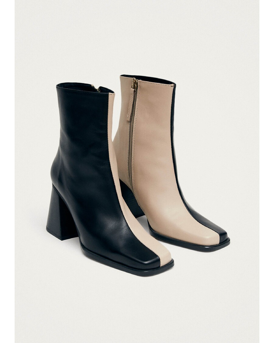 Alohas South Bicolor Stone Beige Black Leather Ankle Boots