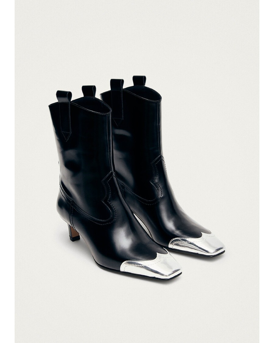 Alohas Hudson Shimmer Bicolor Black Silver Leather Ankle Boots