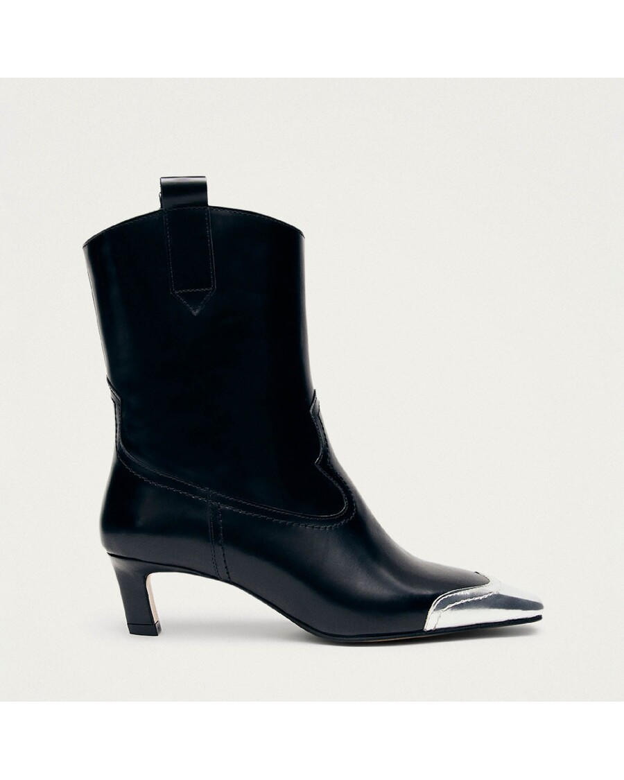 Alohas Hudson Shimmer Bicolor Black Silver Leather Ankle Boots