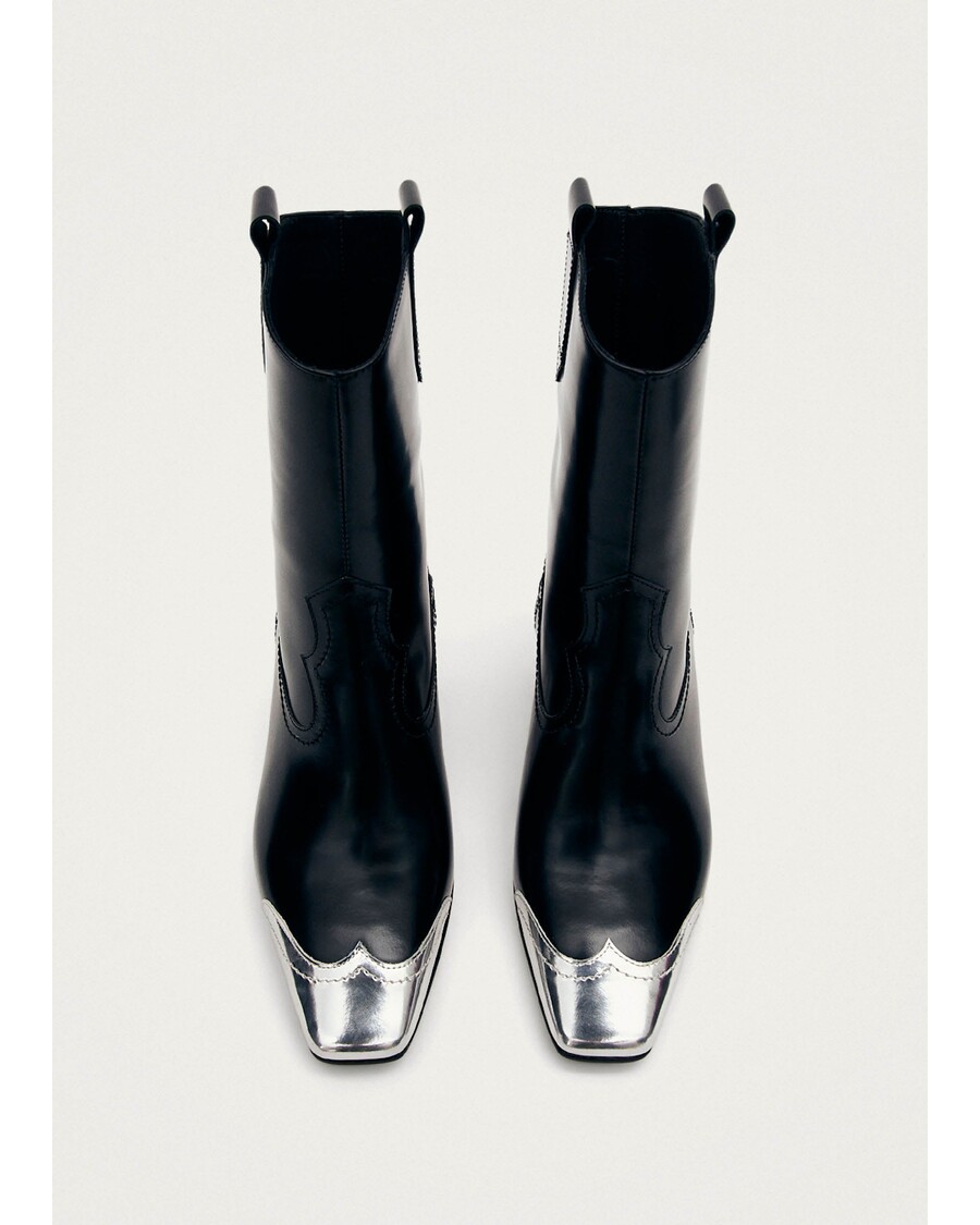 Alohas Hudson Shimmer Bicolor Black Silver Leather Ankle Boots