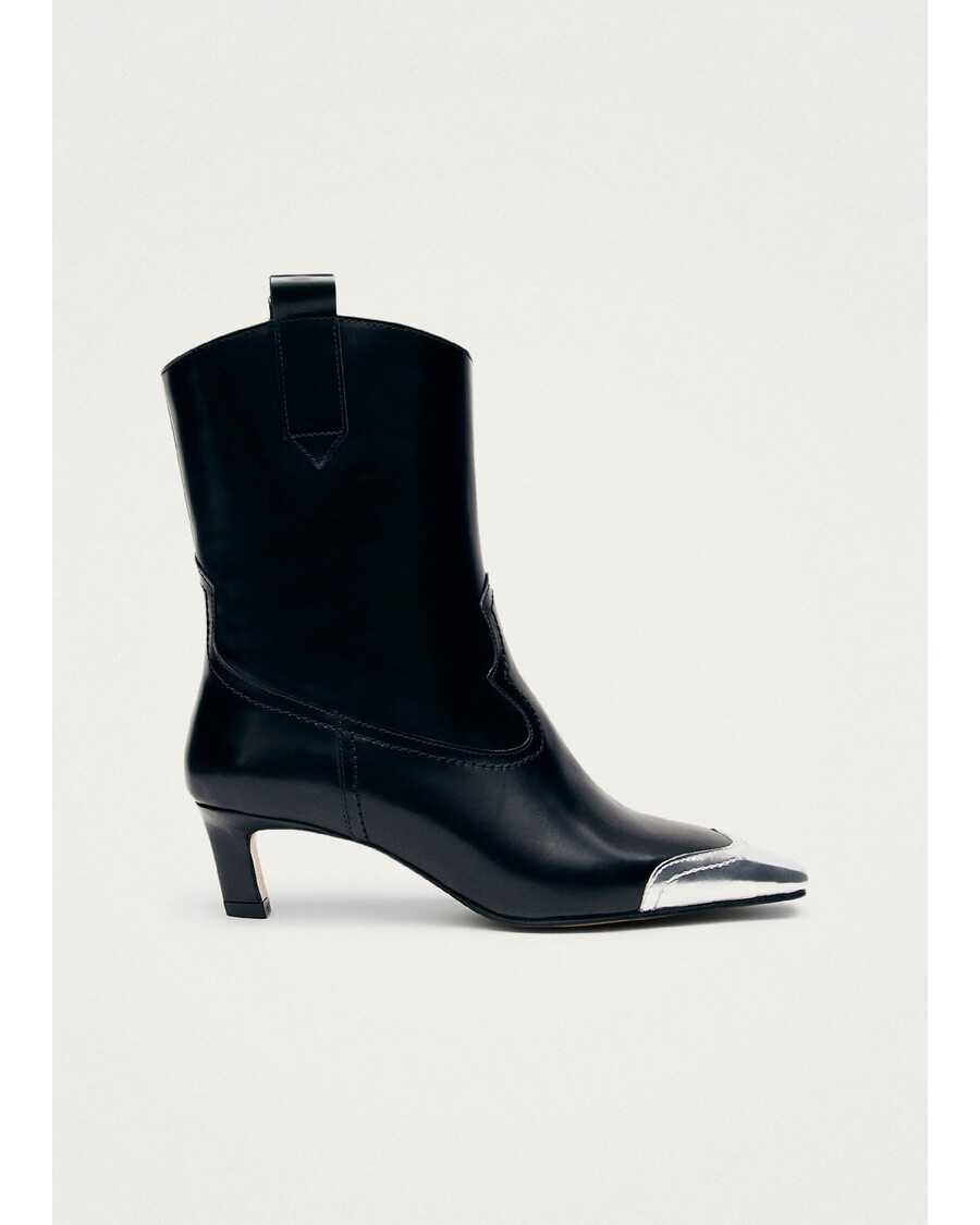 Alohas Hudson Shimmer Bicolor Black Silver Leather Ankle Boots