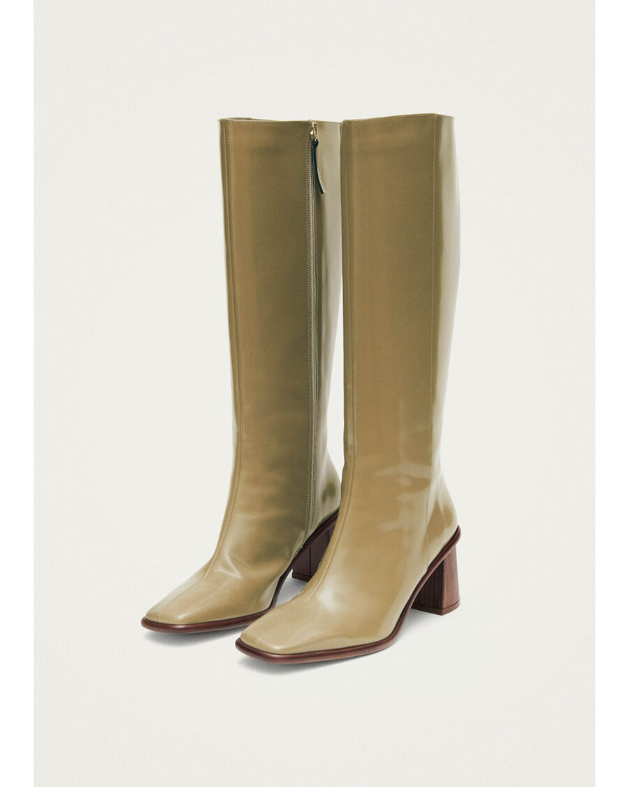 Alohas East Sleek Khaki Leather Boots