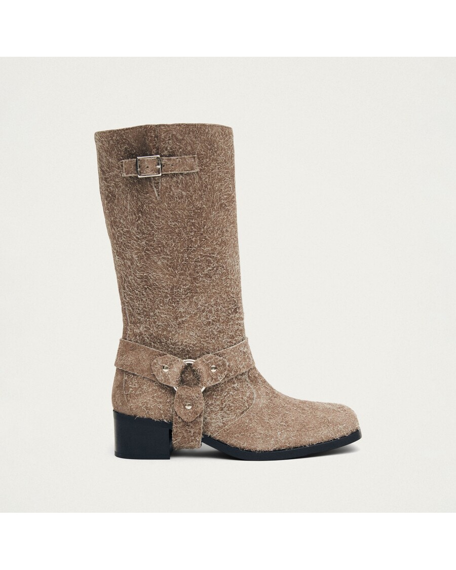 Alohas Rocky Suede Fuzzy Beige Leather Boots