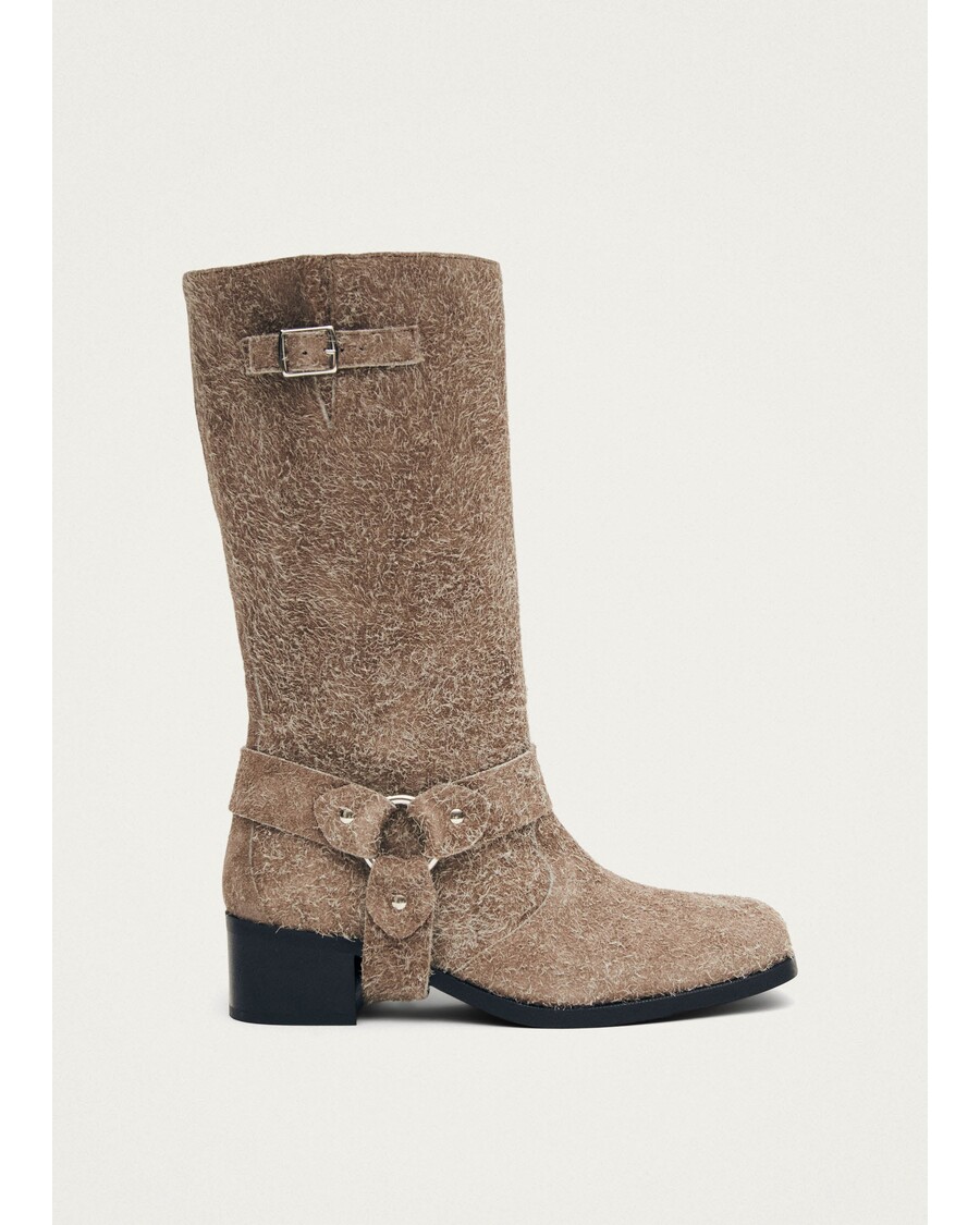 Alohas Rocky Suede Fuzzy Beige Leather Boots