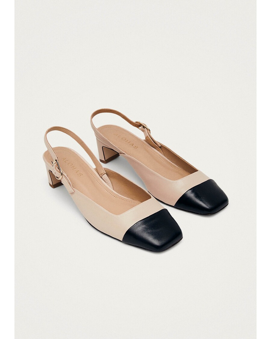 Alohas Lindy Bicolor Cream Black Leather Pumps