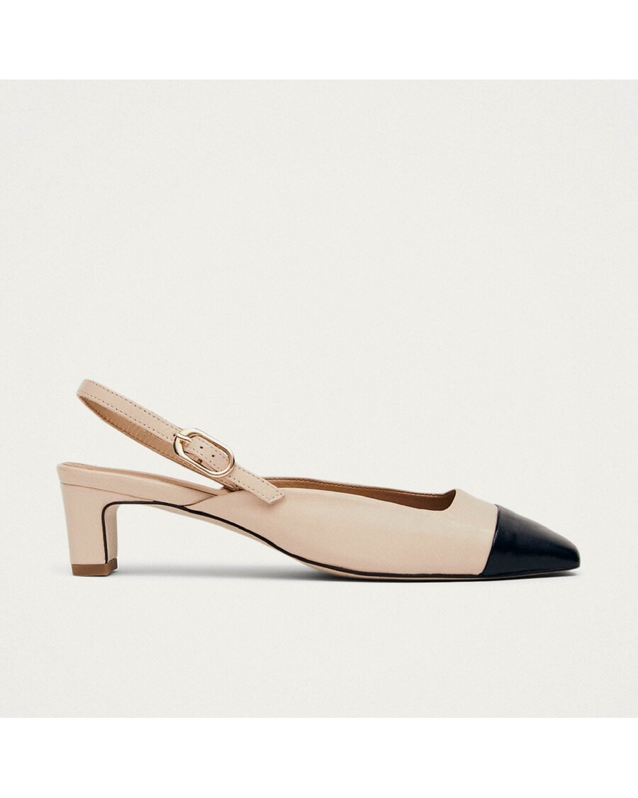 Alohas Lindy Bicolor Cream Black Leather Pumps
