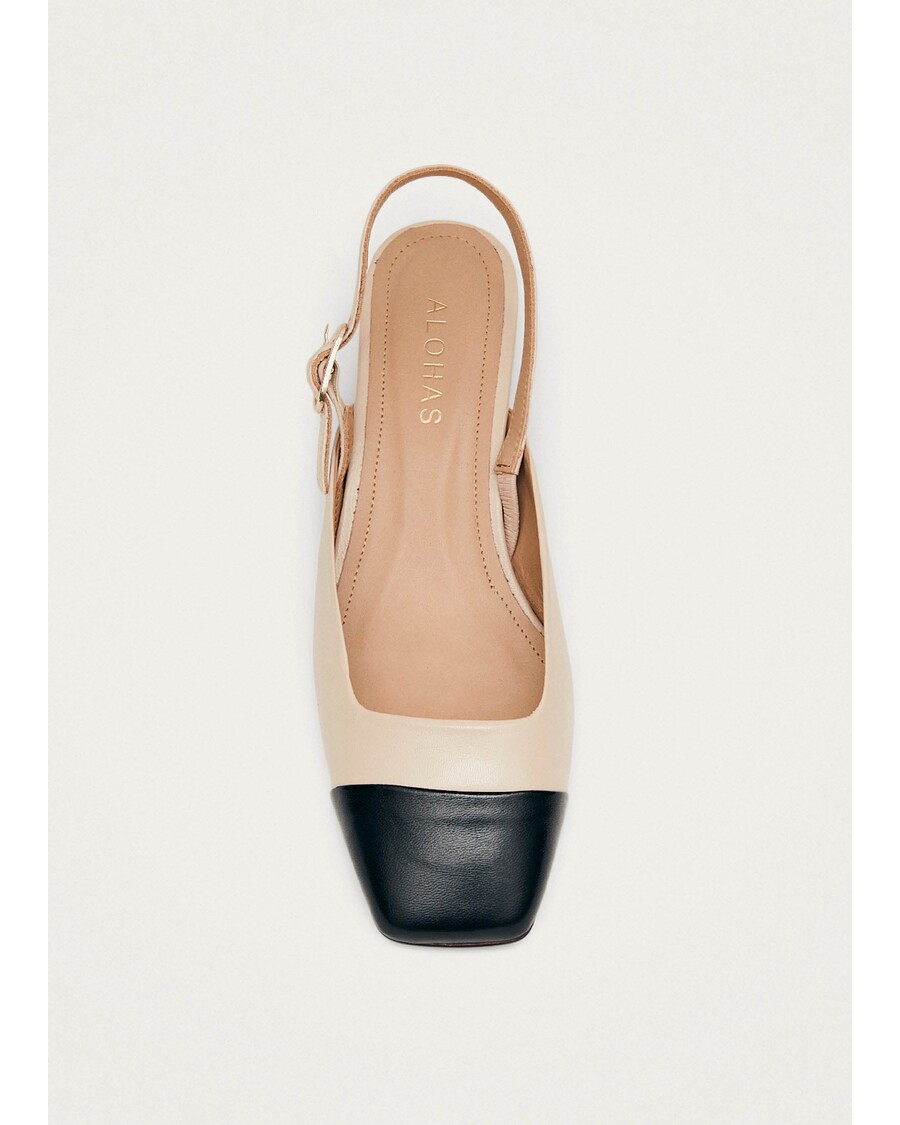 Alohas Lindy Bicolor Cream Black Leather Pumps