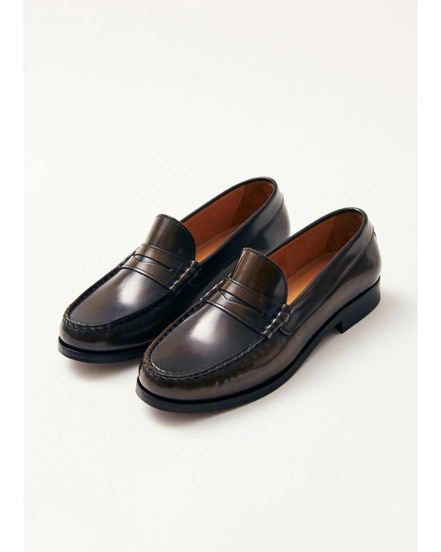 Alohas Rivet Brushed Coffee Brown Leather Loafers