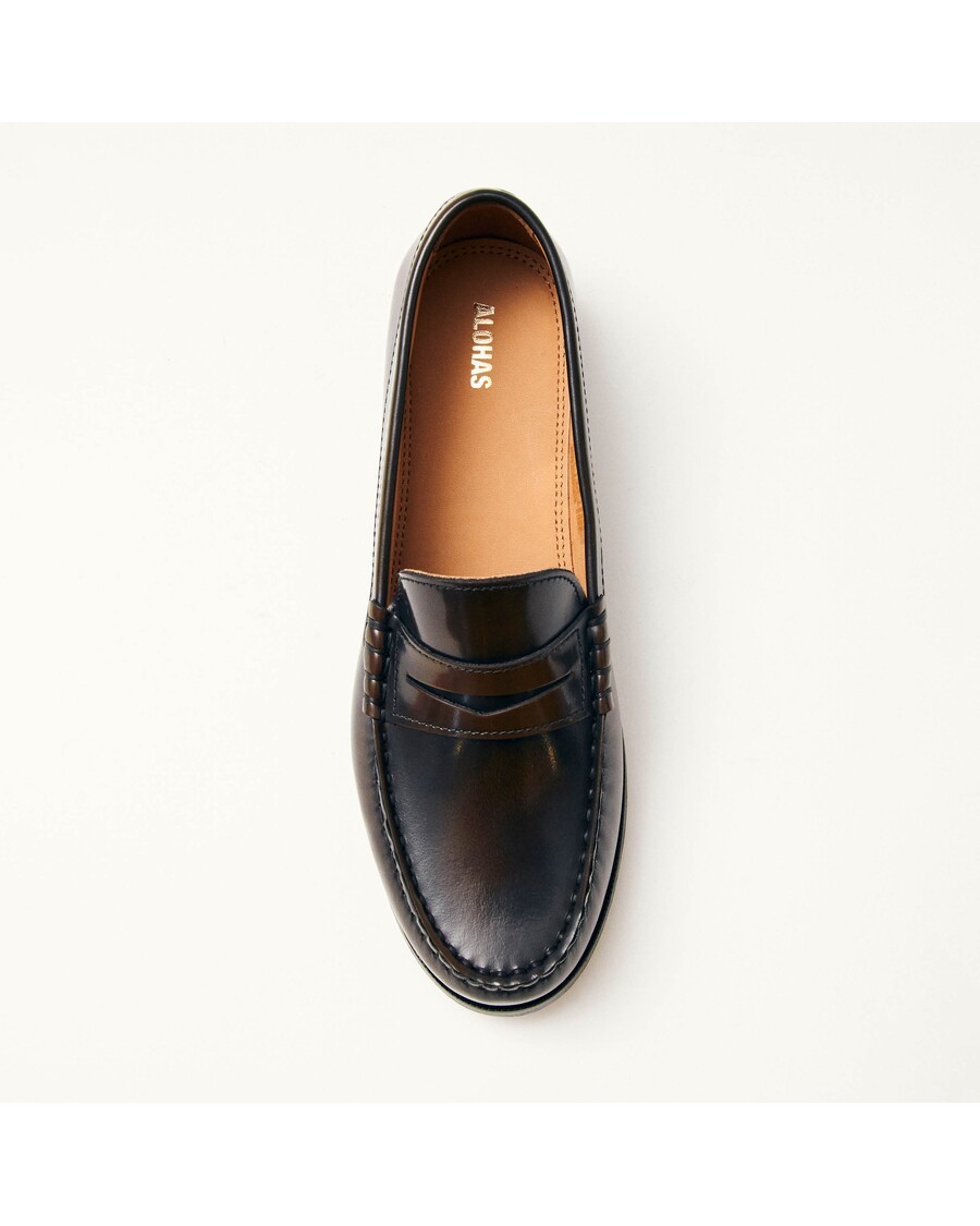Alohas Rivet Brushed Coffee Brown Leather Loafers