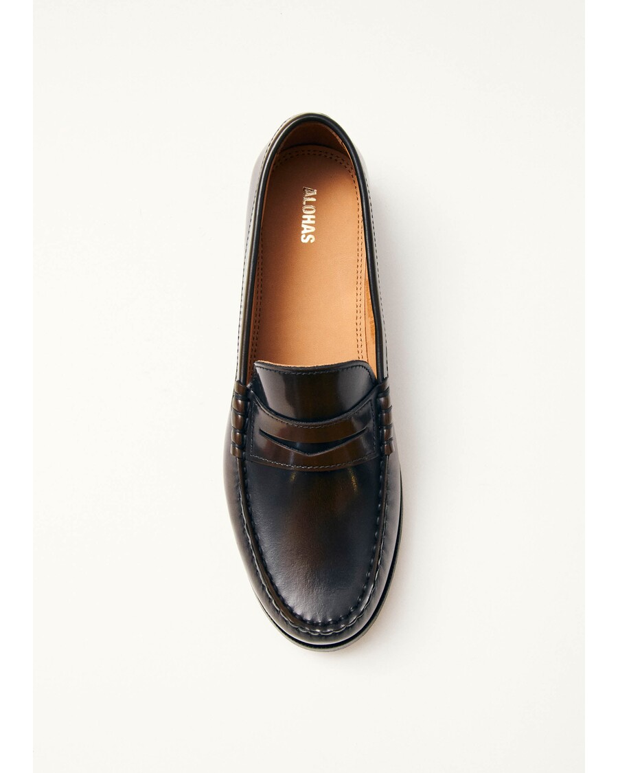 Alohas Rivet Brushed Coffee Brown Leather Loafers
