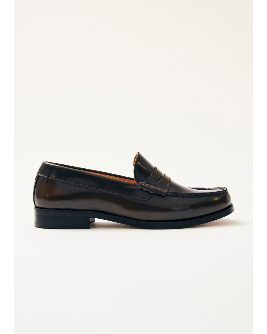 Alohas Rivet Brushed Coffee Brown Leather Loafers