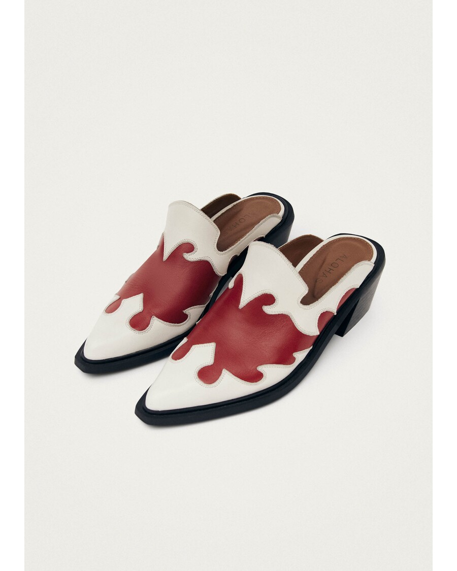 Alohas Weston Bicolor Red Cream Leather Mules