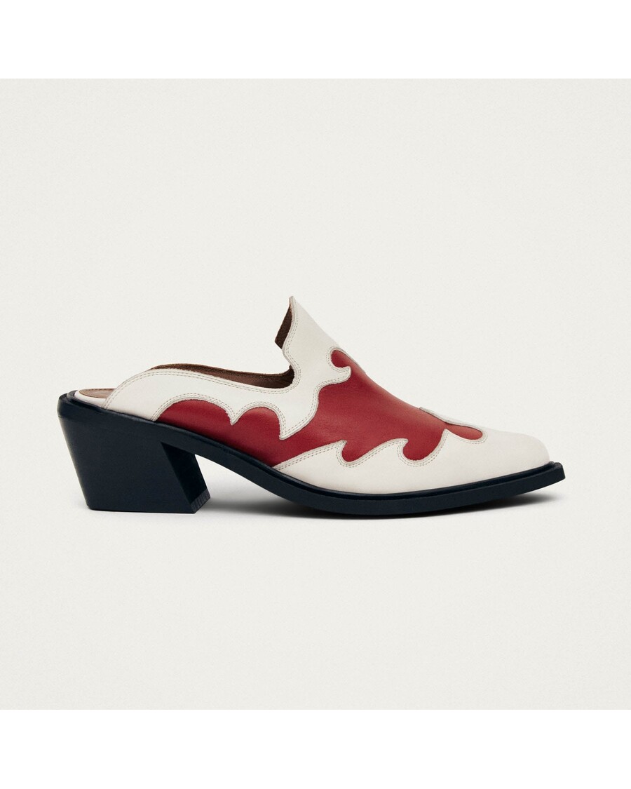 Alohas Weston Bicolor Red Cream Leather Mules
