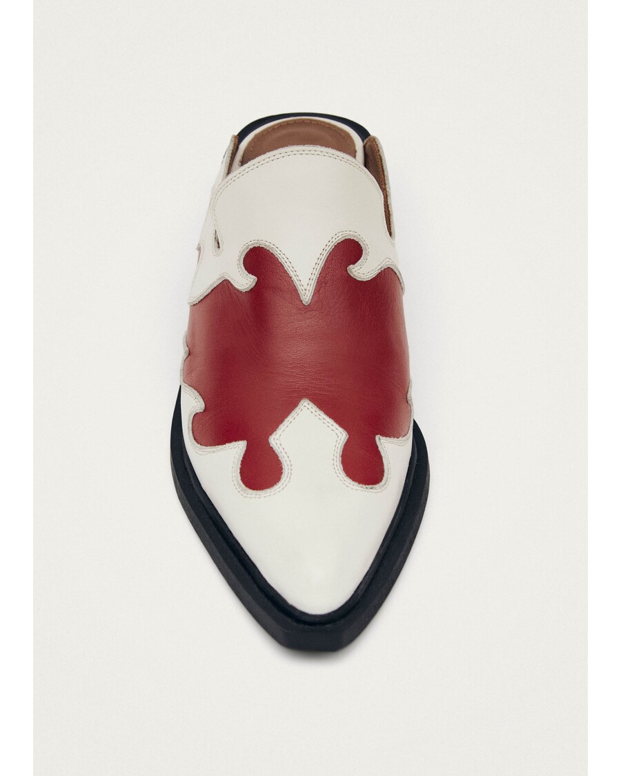 Alohas Weston Bicolor Red Cream Leather Mules