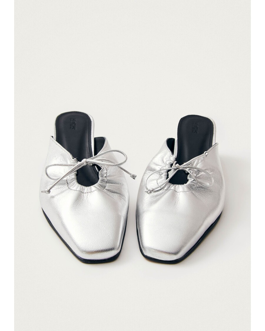 Alohas Amar Shimmer Silver Leather Mules