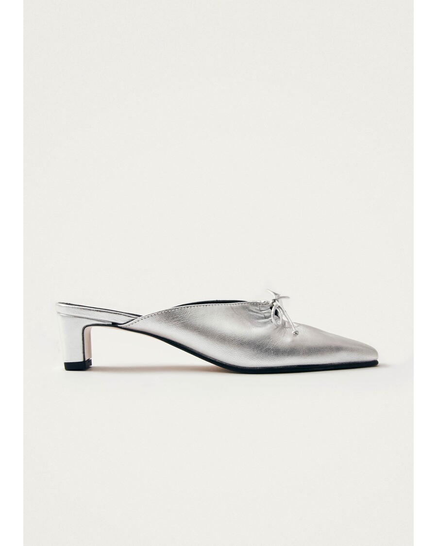 Alohas Amar Shimmer Silver Leather Mules