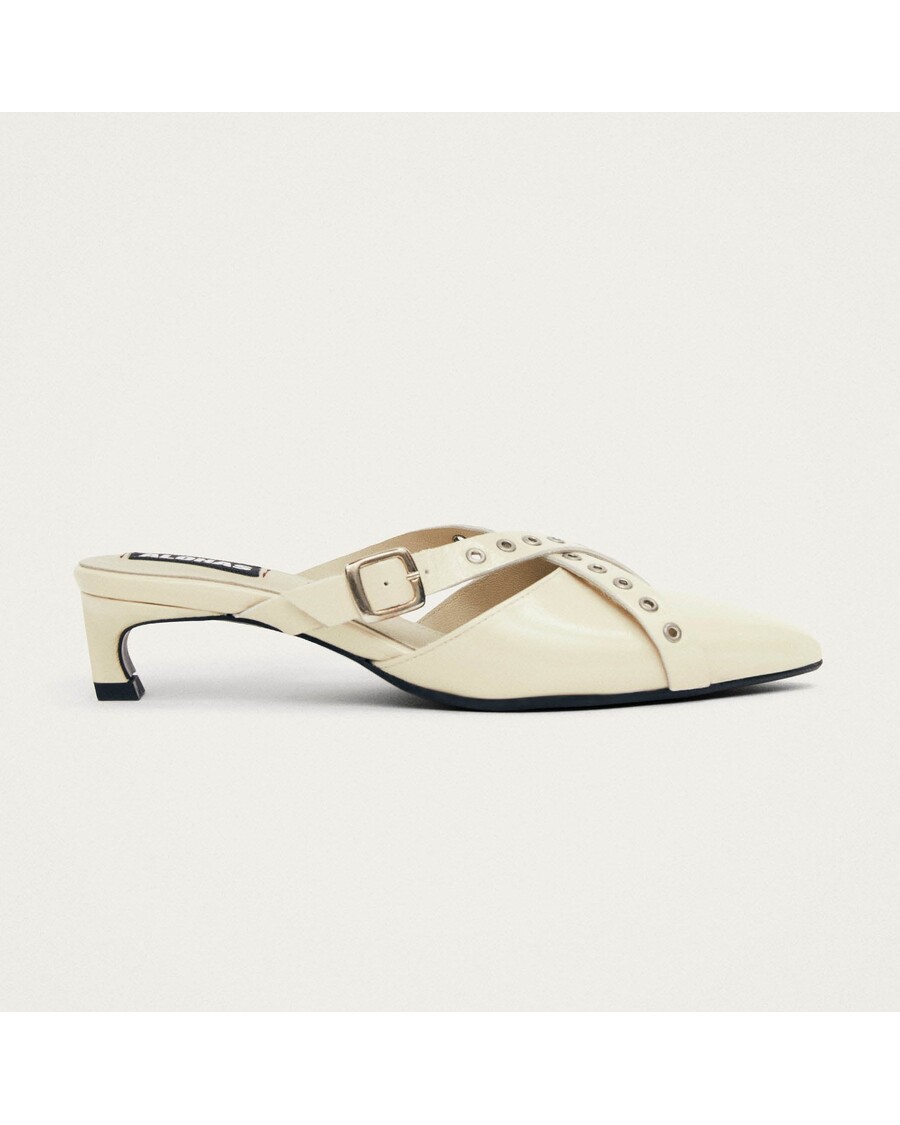 Alohas Zyra Onix Cream Leather Mules