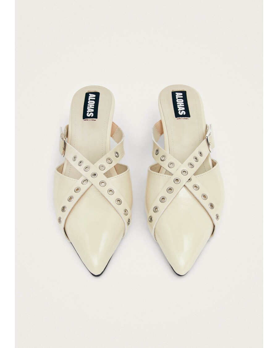 Alohas Zyra Onix Cream Leather Mules