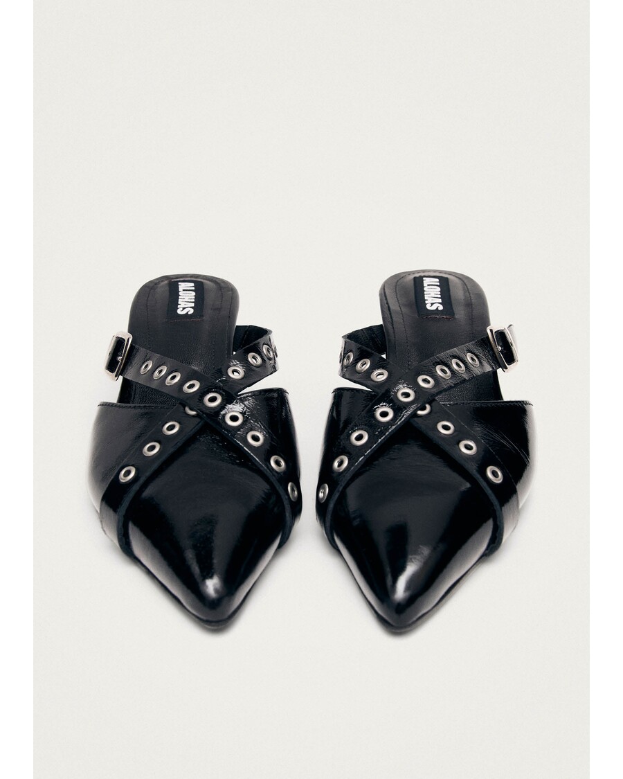 Alohas Zyra Onix Black Leather Mules