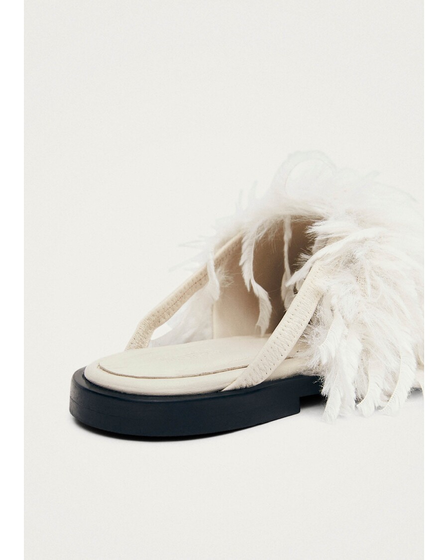 Alohas Maja Furry Cream Leather Mules