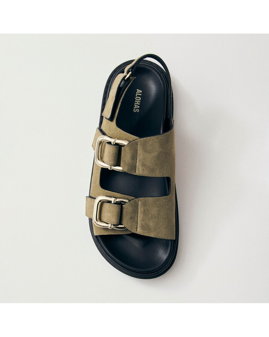 велурени кожени сандали Alohas Harper в цвят каки