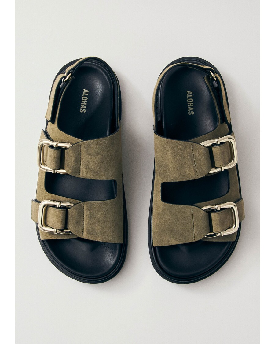 велурени кожени сандали Alohas Harper в цвят каки