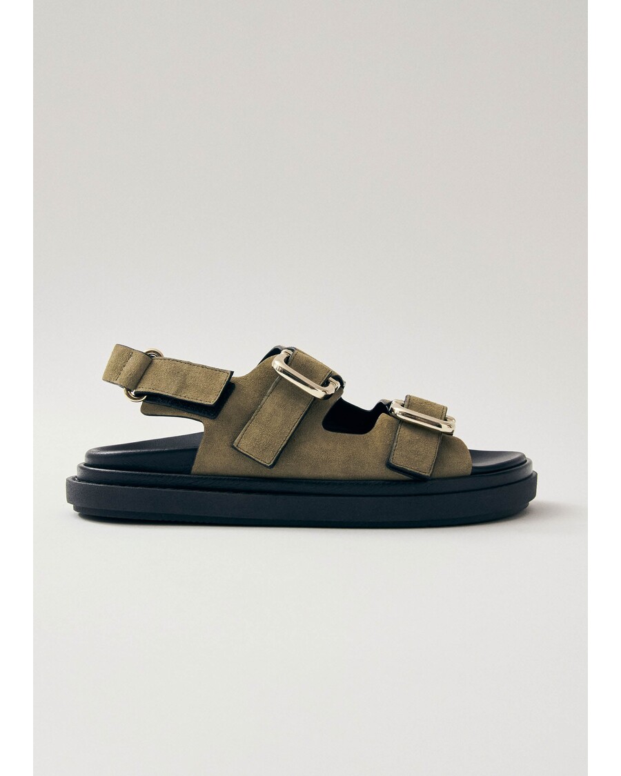 велурени кожени сандали Alohas Harper в цвят каки