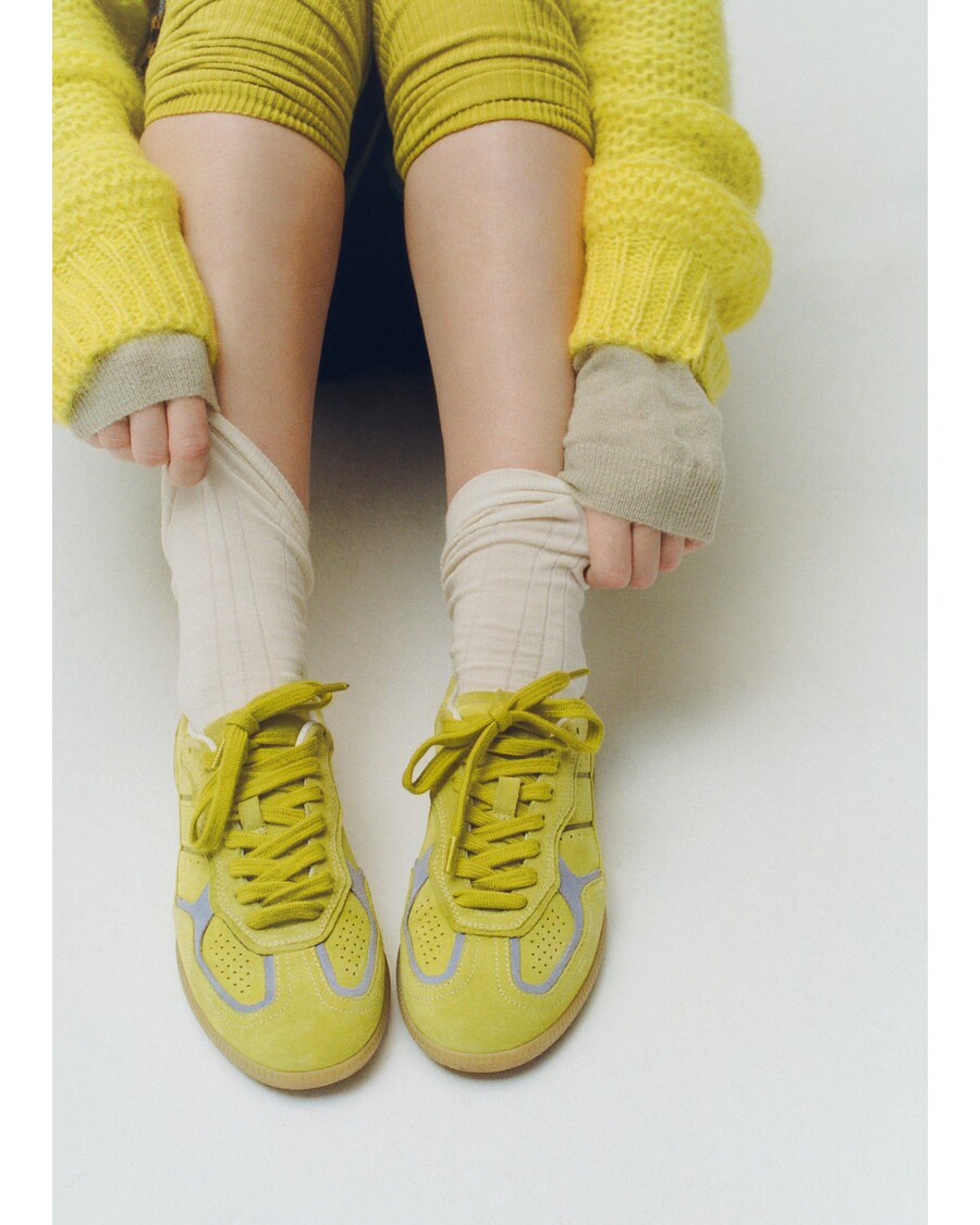 حذاء رياضي ألوهاس Tb.490 من الجلد باللون الأخضر الحمضي